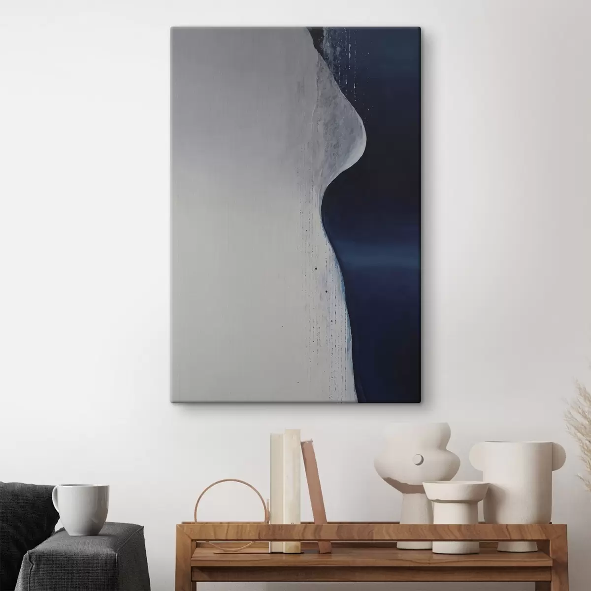 Tablouri Pictură abstractă în nuanțe de alb, albastru și albastru închis s45493