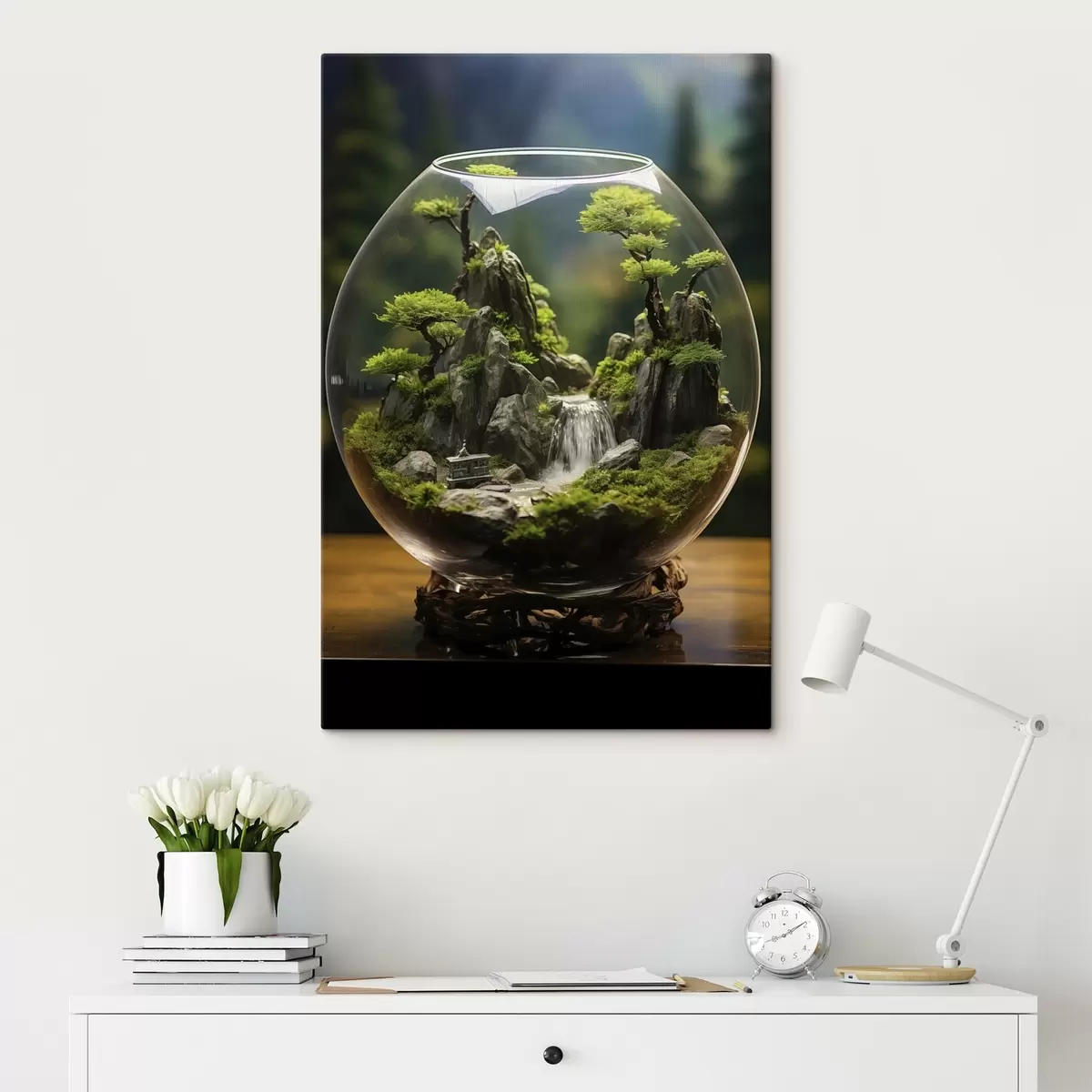 Tablouri Peisaj miniatural cu cascadă într-o minge de sticlă s45502