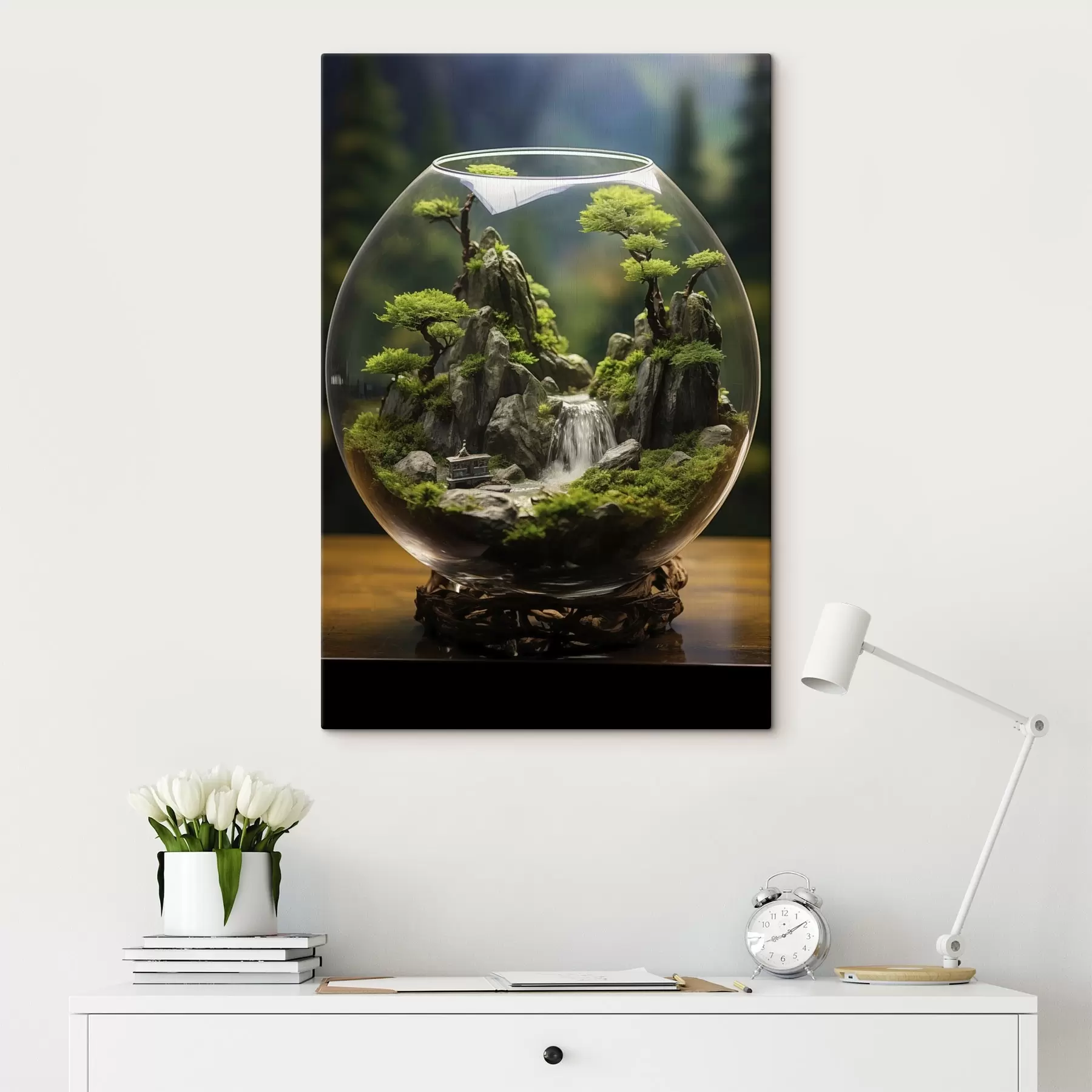 Tablouri Peisaj miniatural cu cascadă într-o minge de sticlă s45502