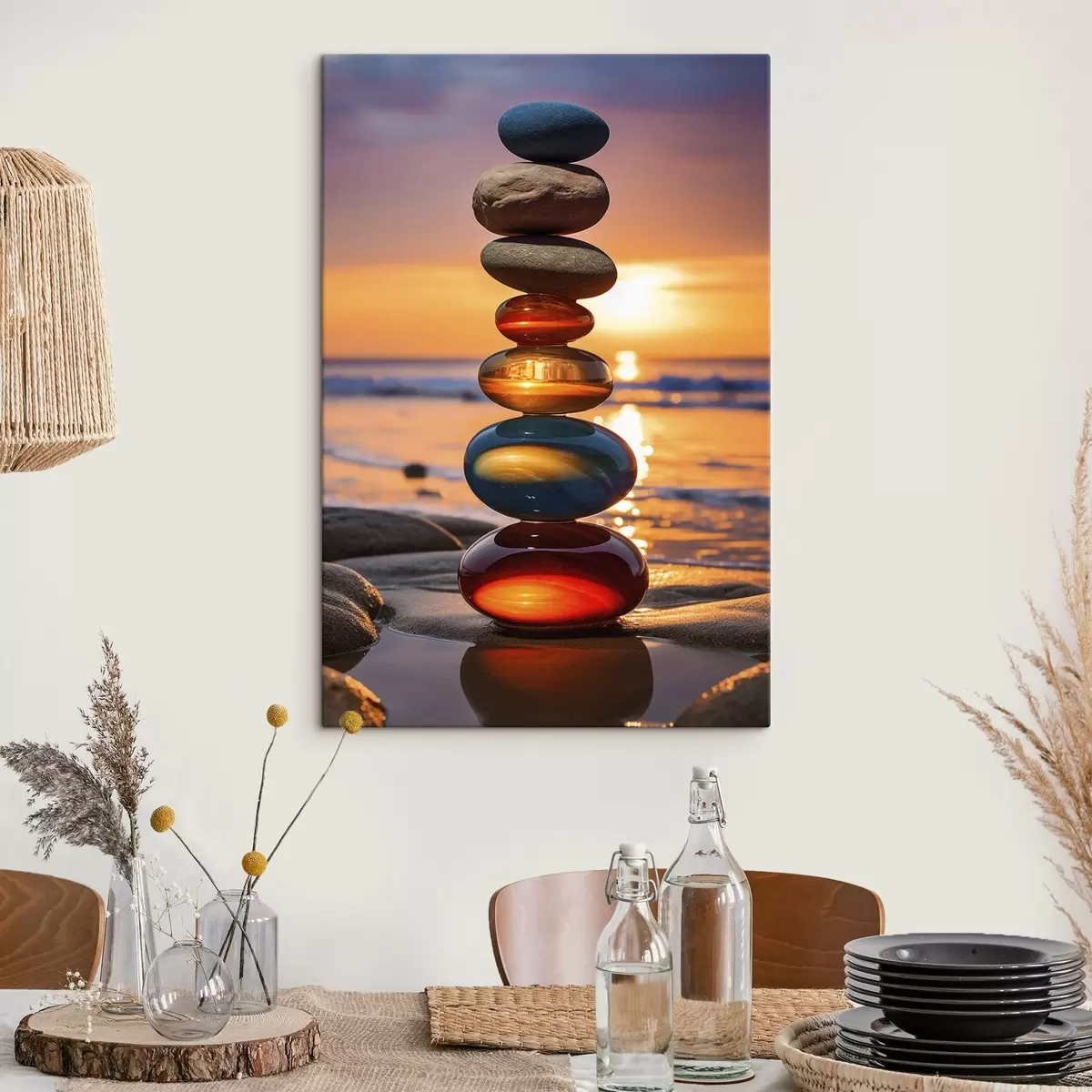 Tablouri Pietre stivuite pe fundalul apusului de soare s45520