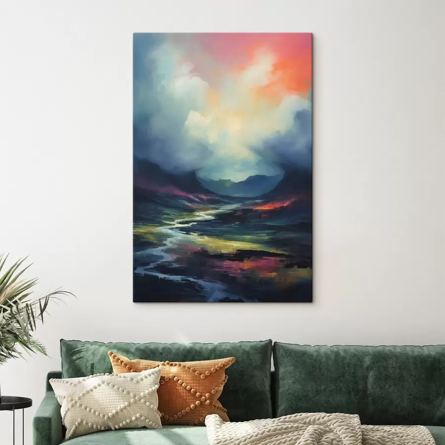 Tablouri Peisaj abstract cu un râu și munți s45627