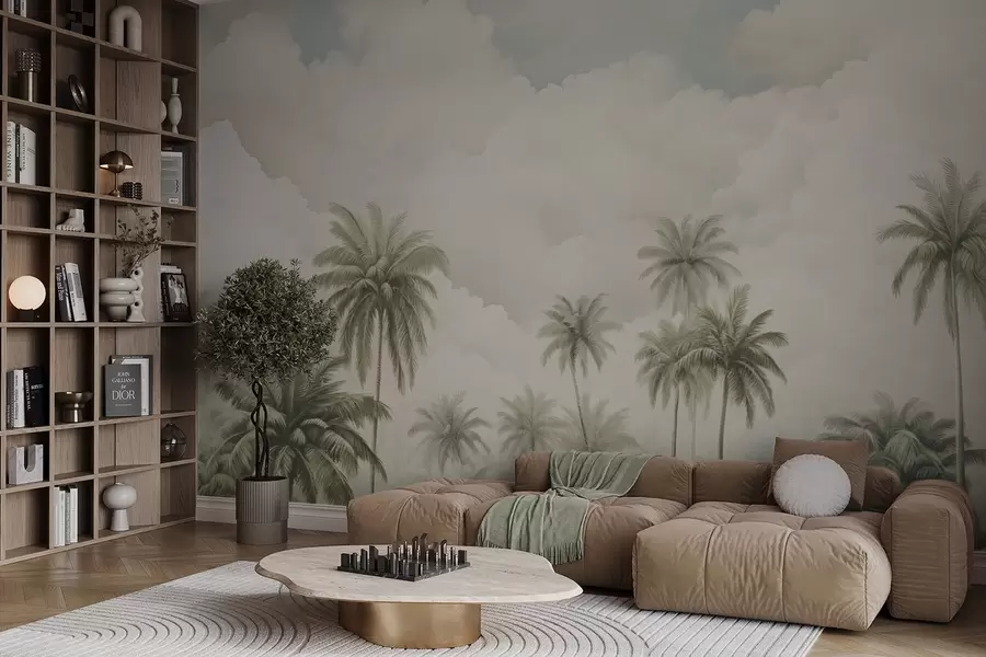 fototapet Palmieri pe fundal de nori w04485