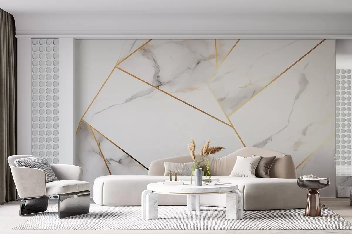 fototapet Imitarea unei suprafețe de marmură cu un model geometric galben w09363