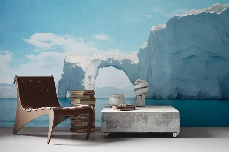 fototapet Peisaj cu pod de gheață naturală peste ocean, cer albastru clar cu nori, imprimare texturată w09383