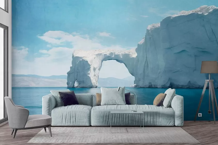 fototapet Peisaj cu pod de gheață naturală peste ocean, cer albastru clar cu nori, imprimare texturată w09383