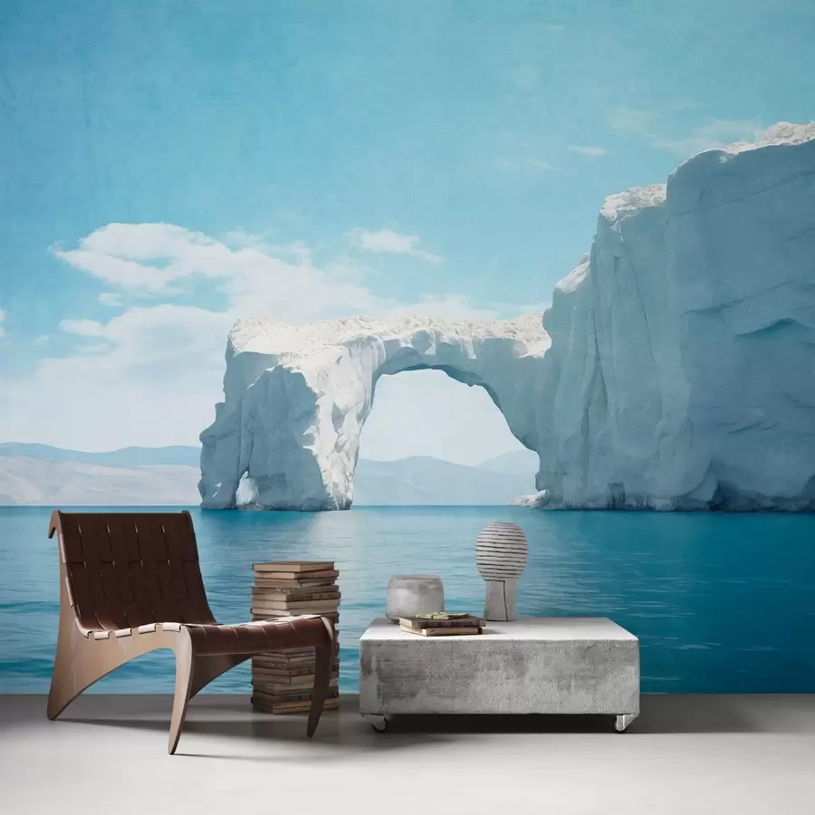 fototapet Peisaj cu pod de gheață naturală peste ocean, cer albastru clar cu nori, imprimare texturată w09383