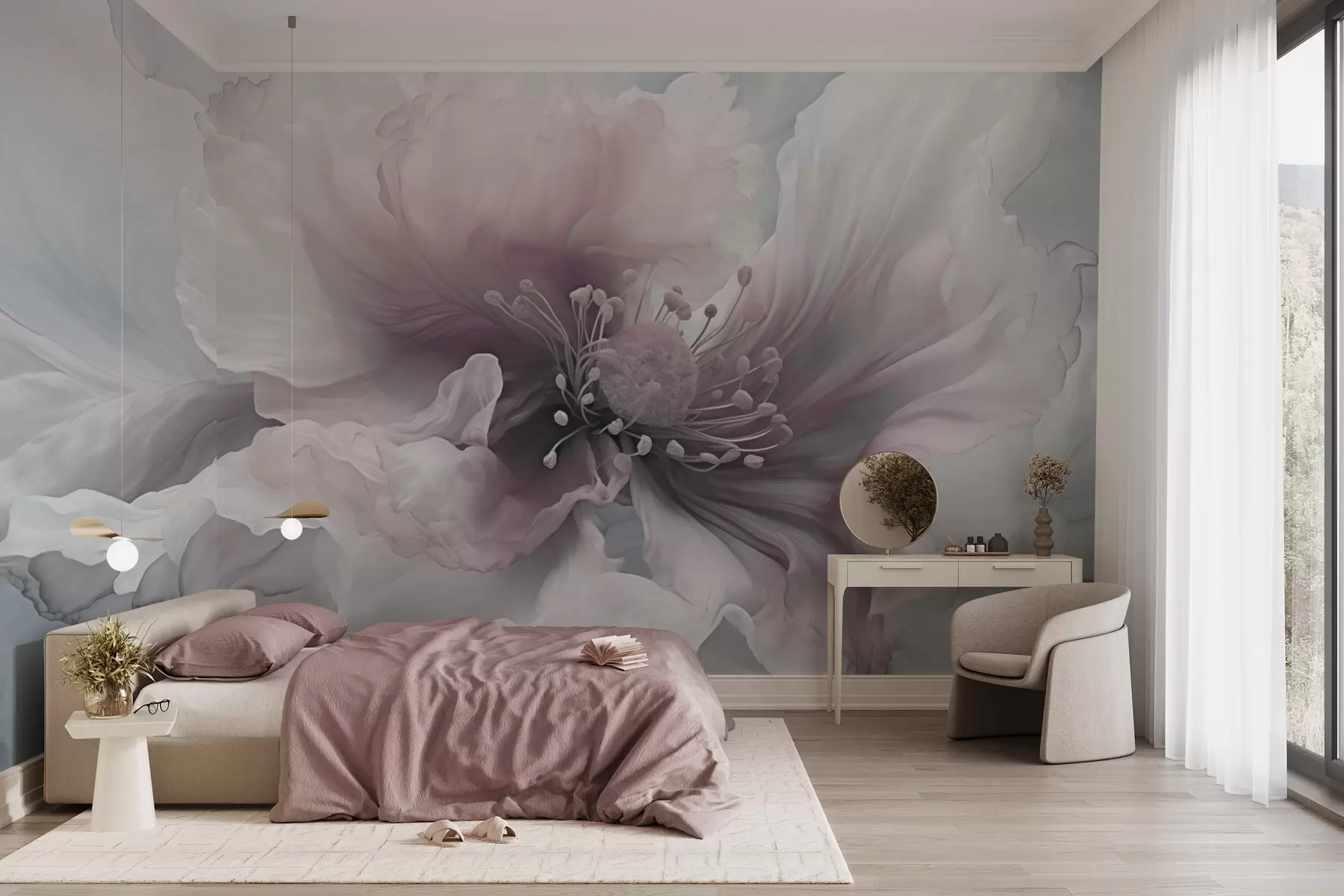 fototapet Floare delicată cu petale roz și albe w04446