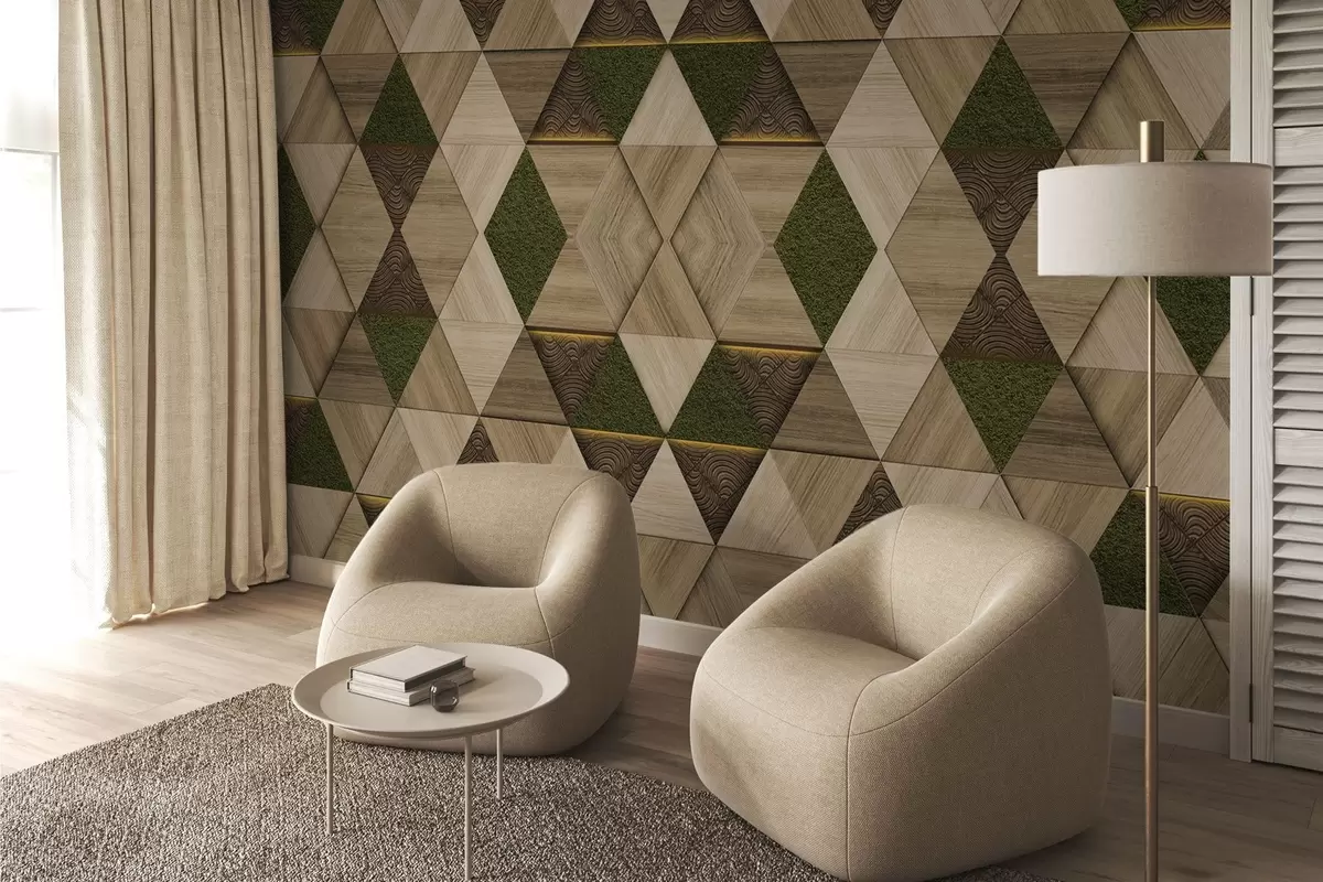 fototapet Ornament geometric din lemn cu mușchi w04459