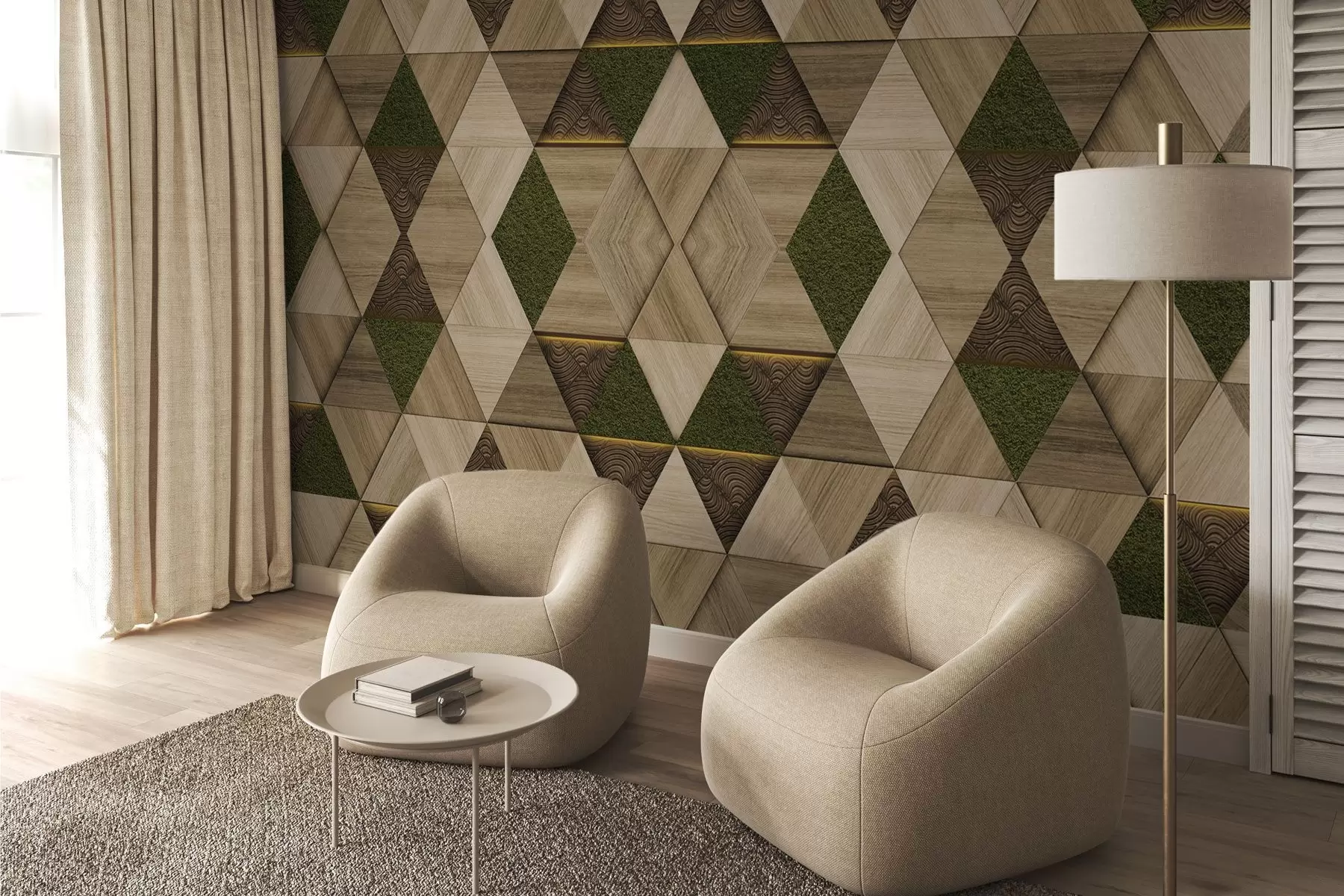 fototapet Ornament geometric din lemn cu mușchi w04459