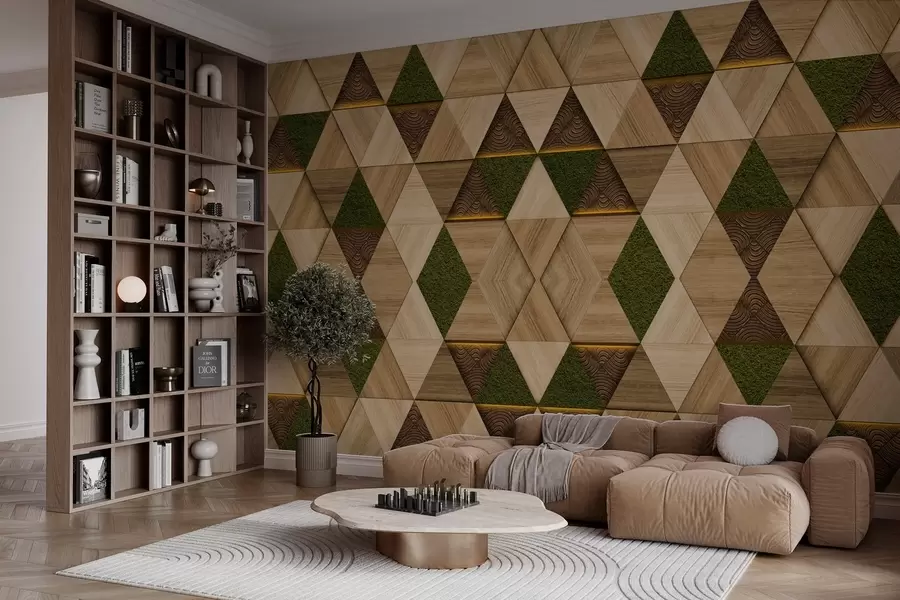 fototapet Ornament geometric din lemn cu mușchi w04459