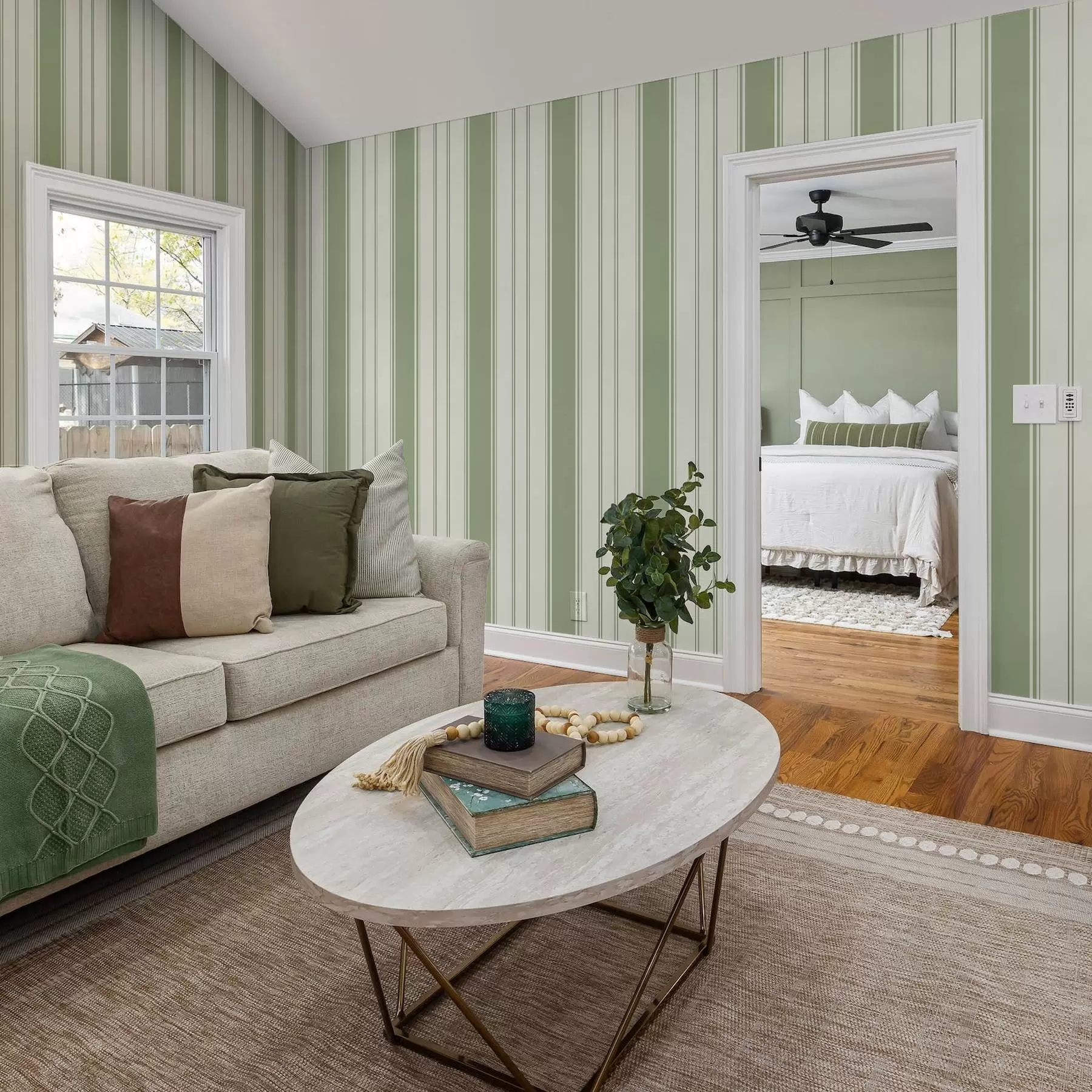 fototapet Fond crem cu dungi largi verde deschis a00561