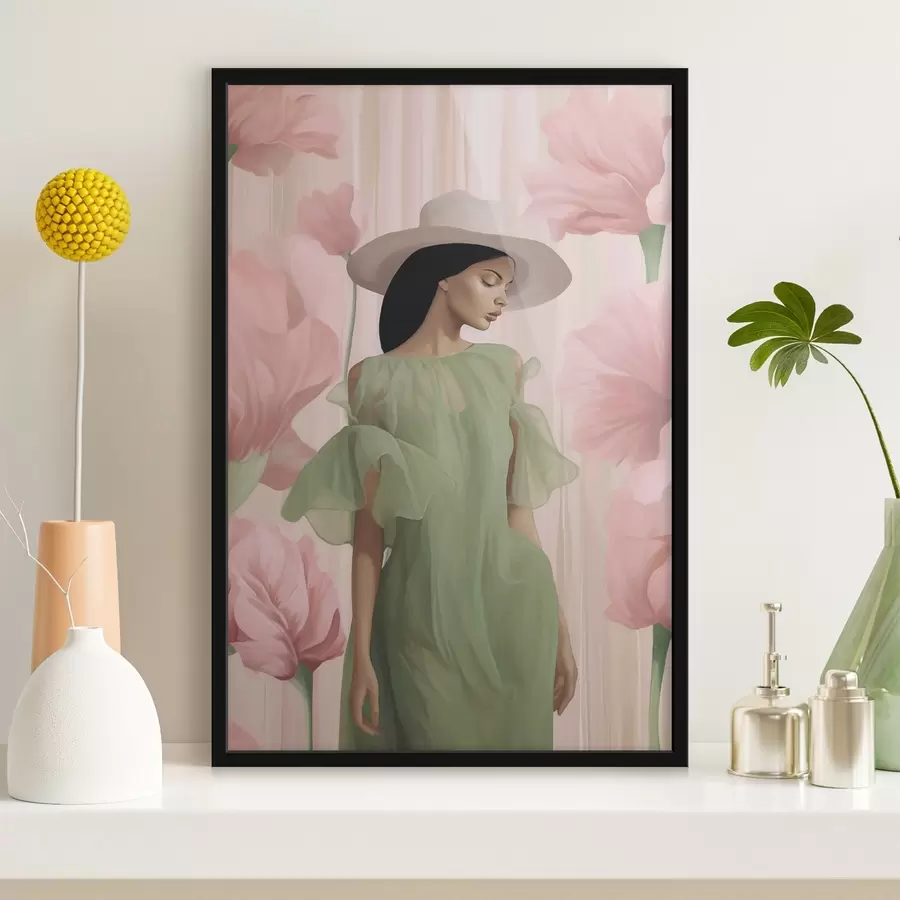 fototapet Fată cu pălărie printre flori f45678