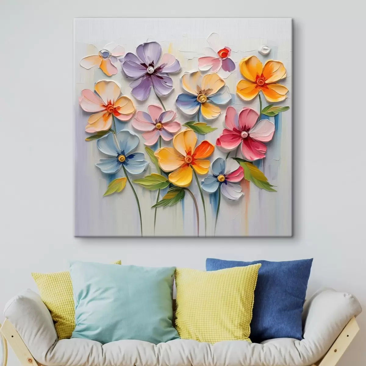 Tablouri Natură statică florală: flori multicolore în tehnica impasto s45598