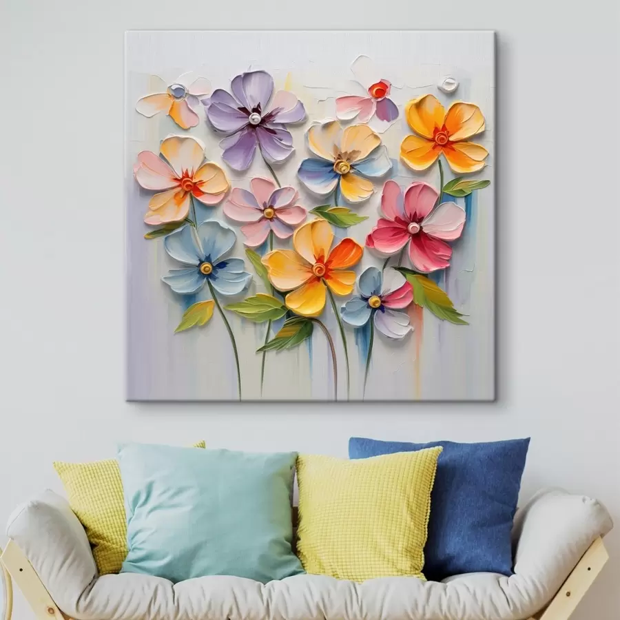 Tablouri Natură statică florală: flori multicolore în tehnica impasto s45598