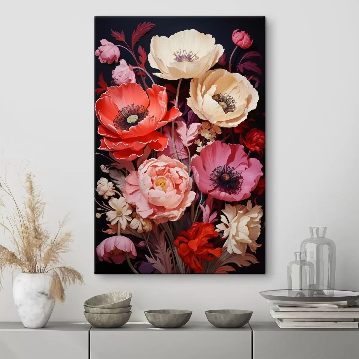 Tablouri Buchet de maci în nuanțe de roz și roșu s45600