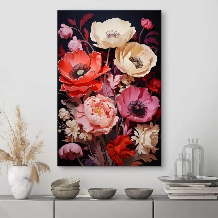 Tablouri Buchet de maci în nuanțe de roz și roșu s45600