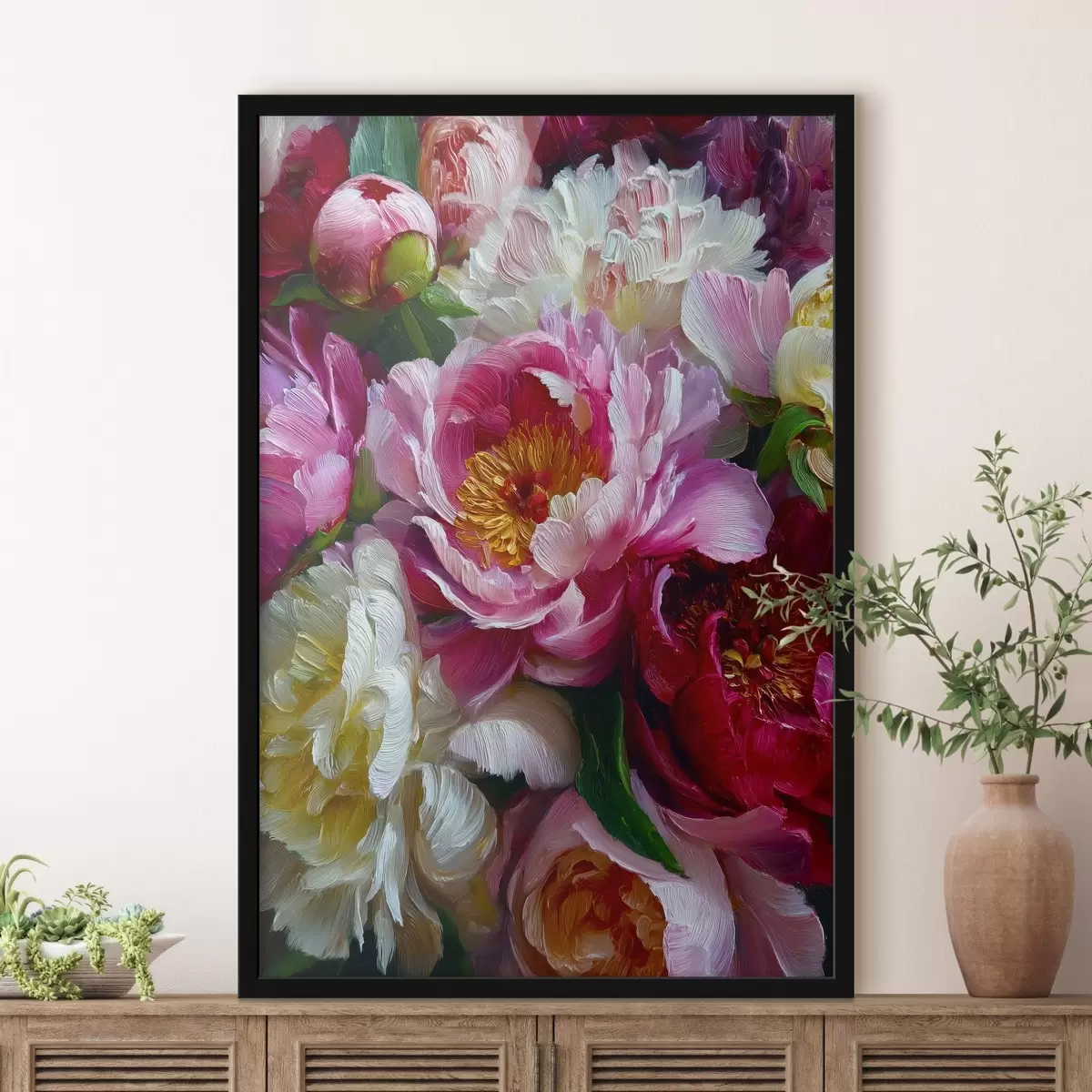 Poster Peonii luxuriante în tehnica impasto f45595