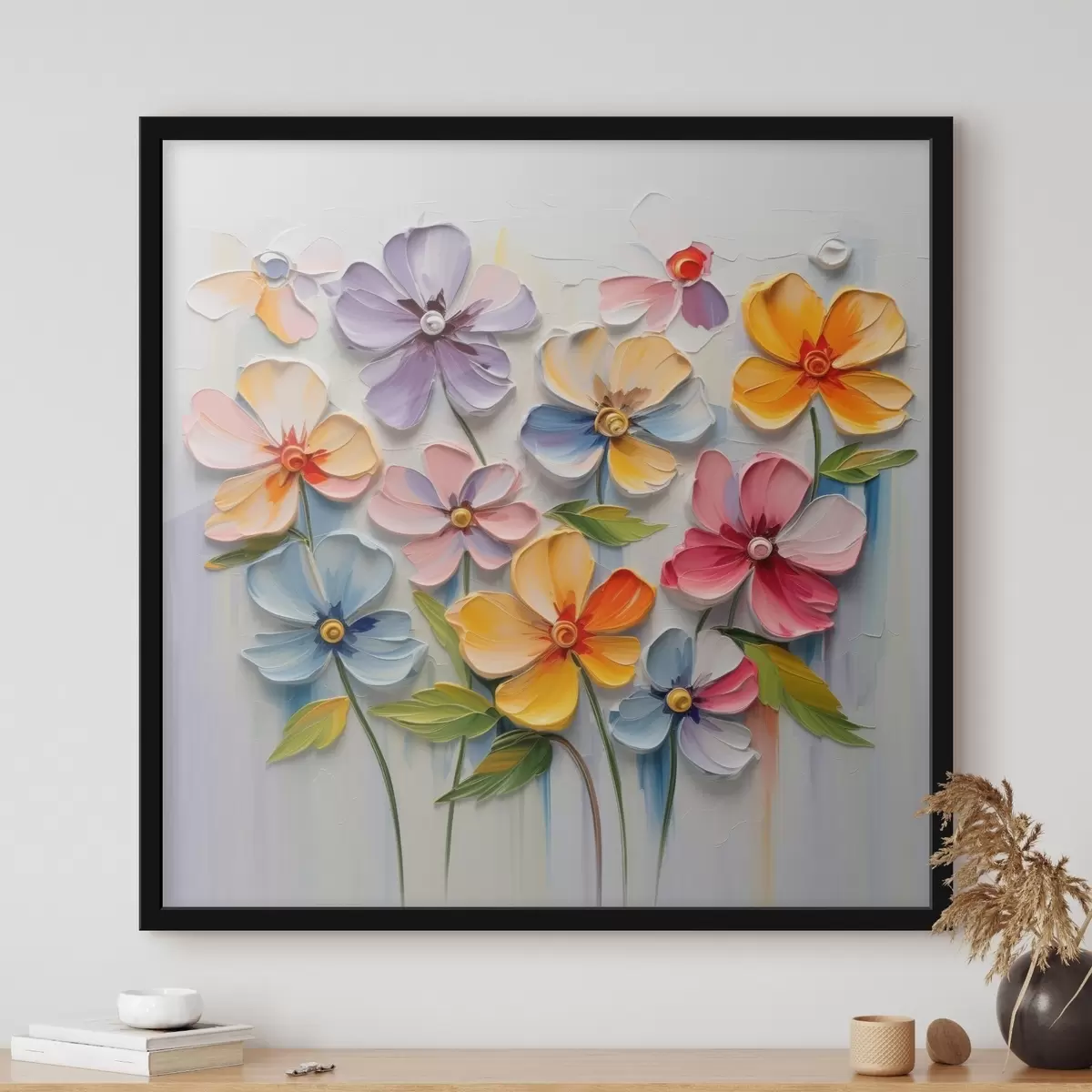 Poster Natură statică florală: flori multicolore în tehnica impasto f45598