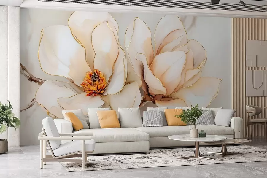 fototapet Flori mari de magnolie ușoară cu petale moi w09308