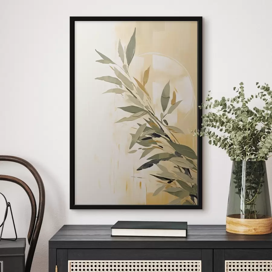 fototapet Ramură botanică cu frunze verzi pe un fundal cald f45690