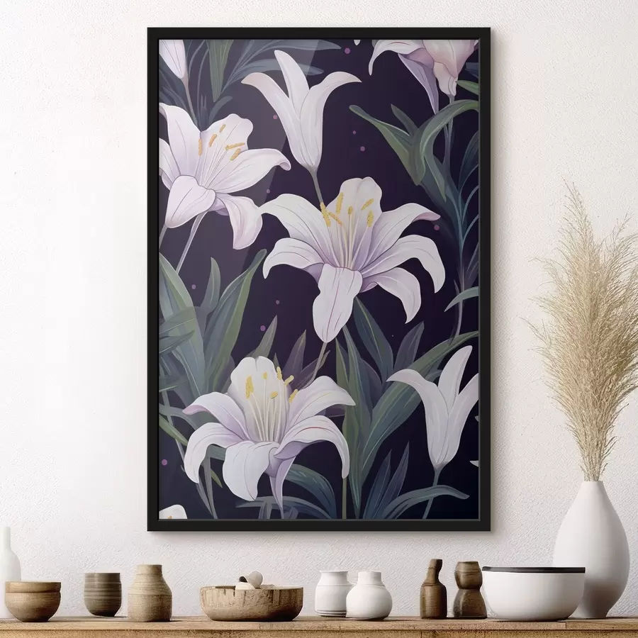 fototapet Crini delicați pe un fundal închis cu frunze verzi f45697