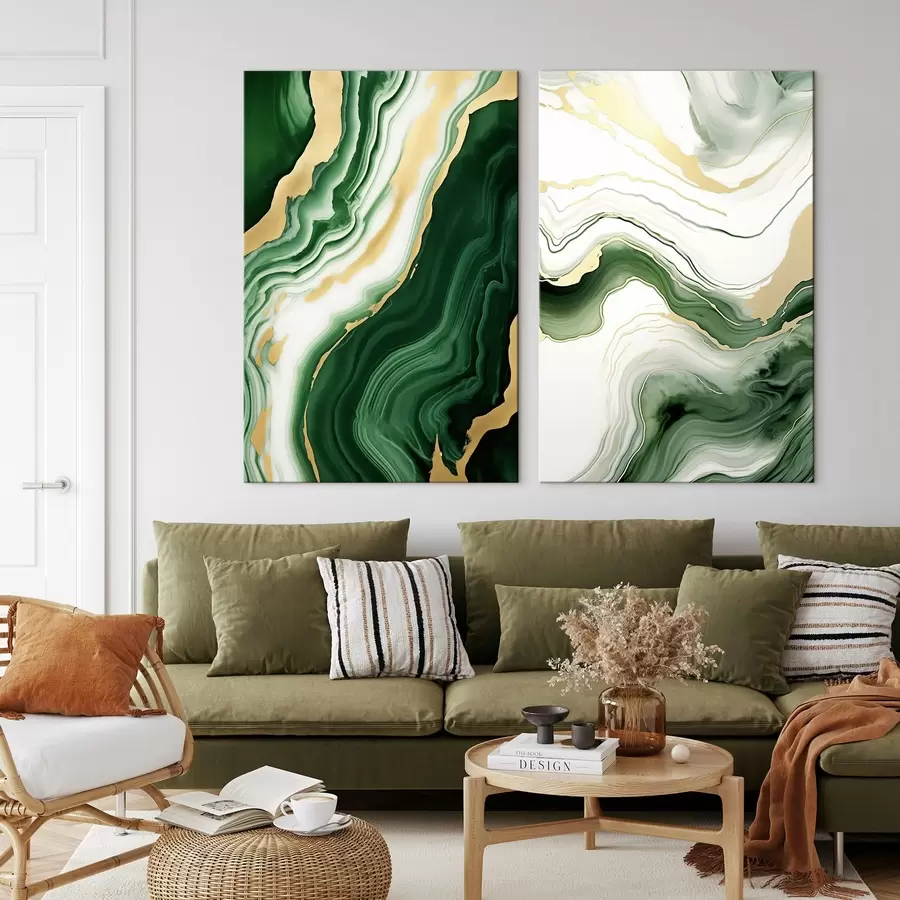 Tablouri Texturi de marmură verde și albă cu vene galben-portocalii m00688
