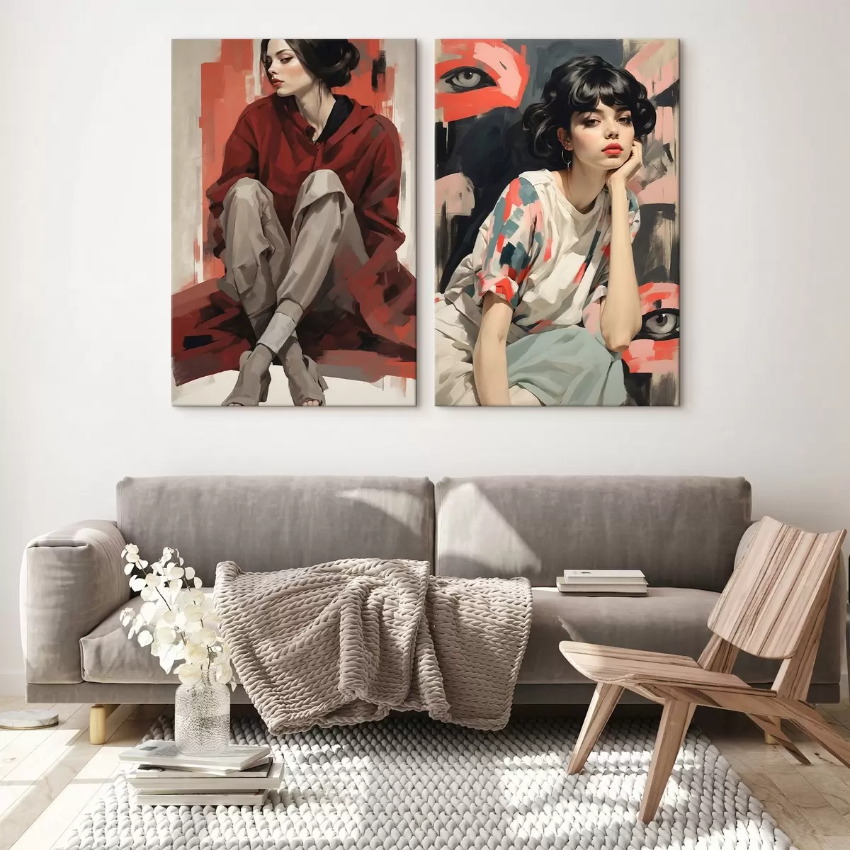 Tablouri Portrete de fete în roșu și bej stiluri abstracte m00695