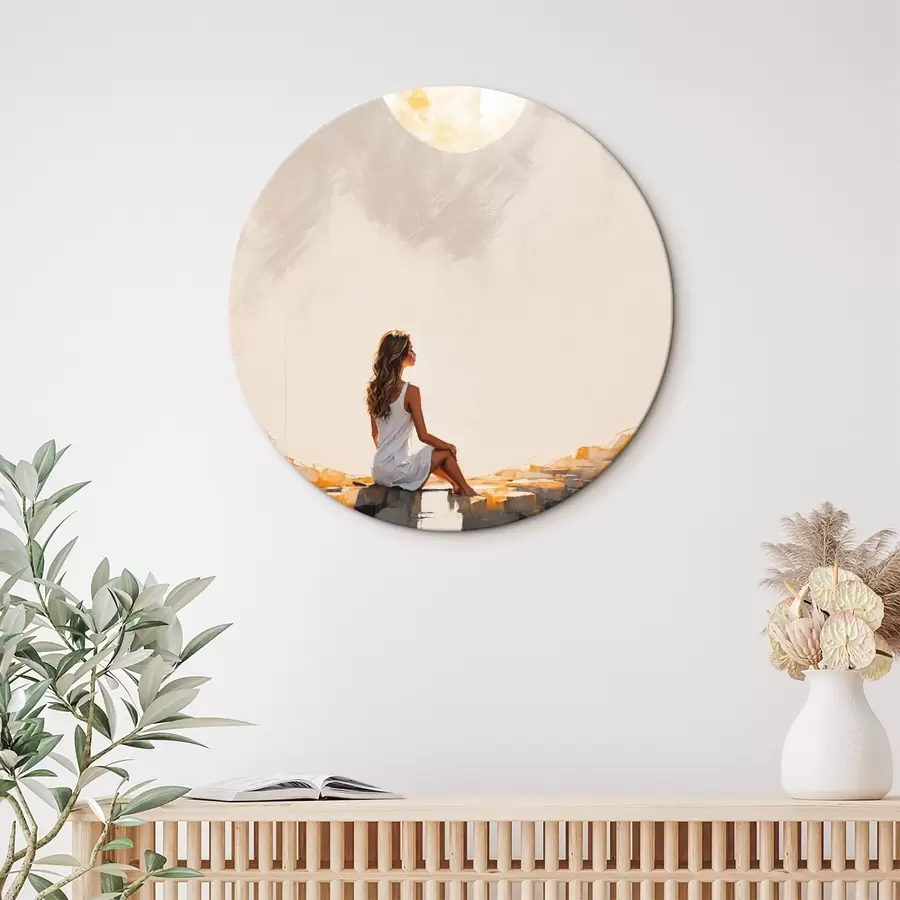 Tablouri Fată într-o rochie albă stând sub o lună mare r45621