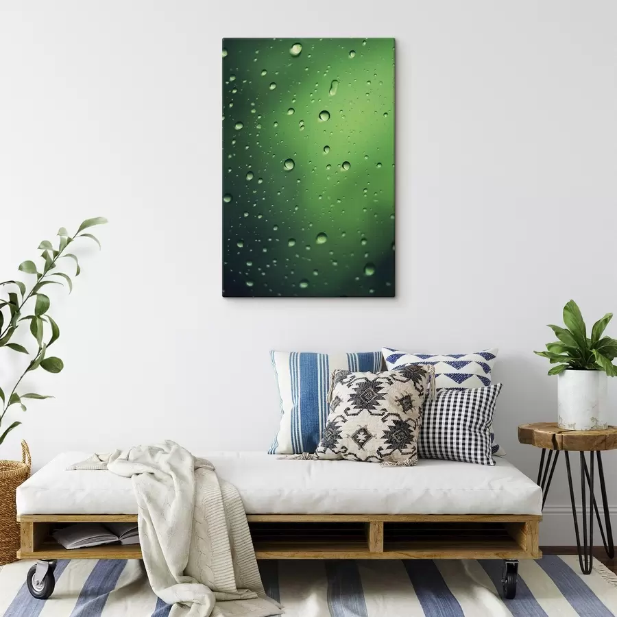 Tablouri Picături de apă pe sticlă verde close-up s45521