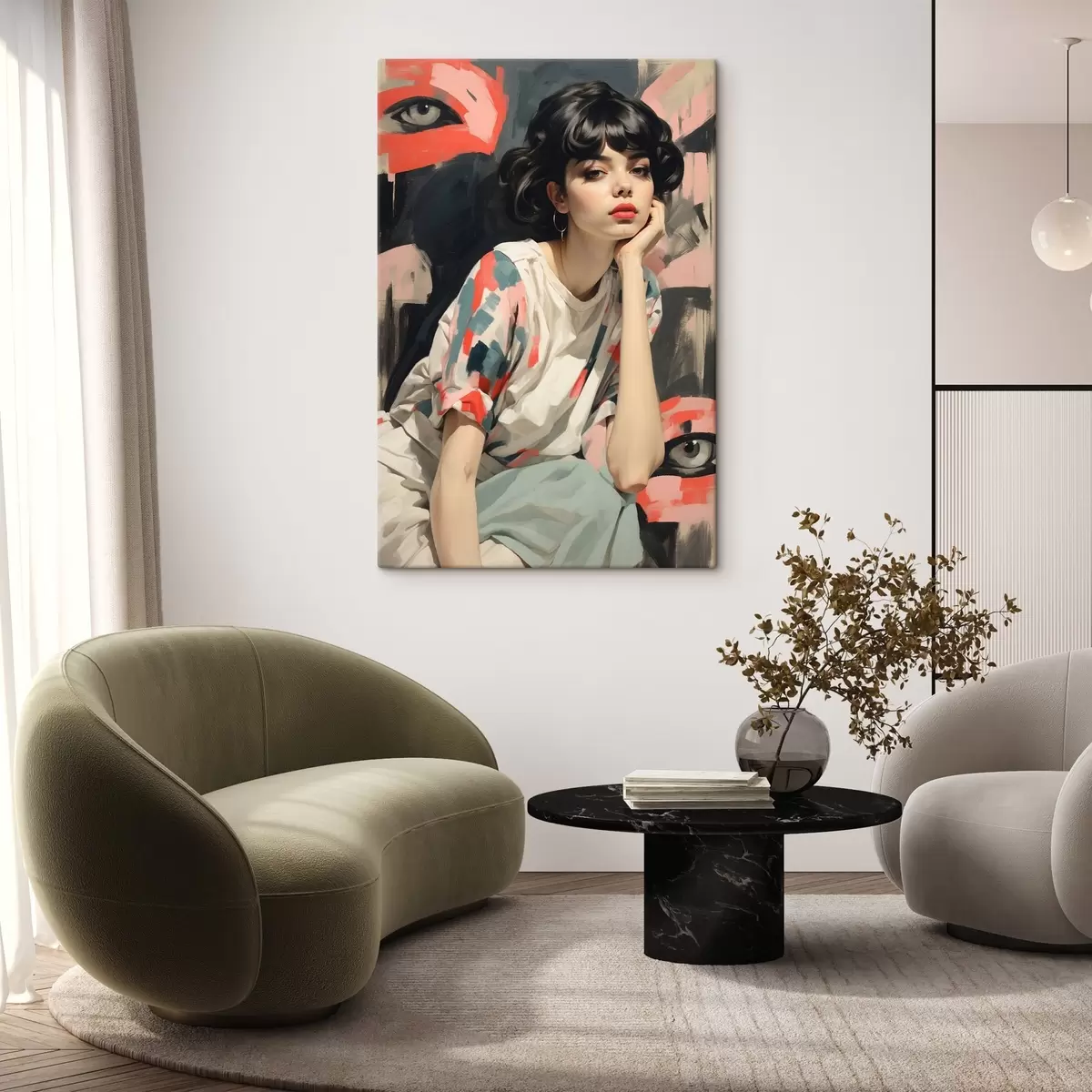 Tablouri Portret de fată pe un fundal cu ochi și lovituri abstracte s45623