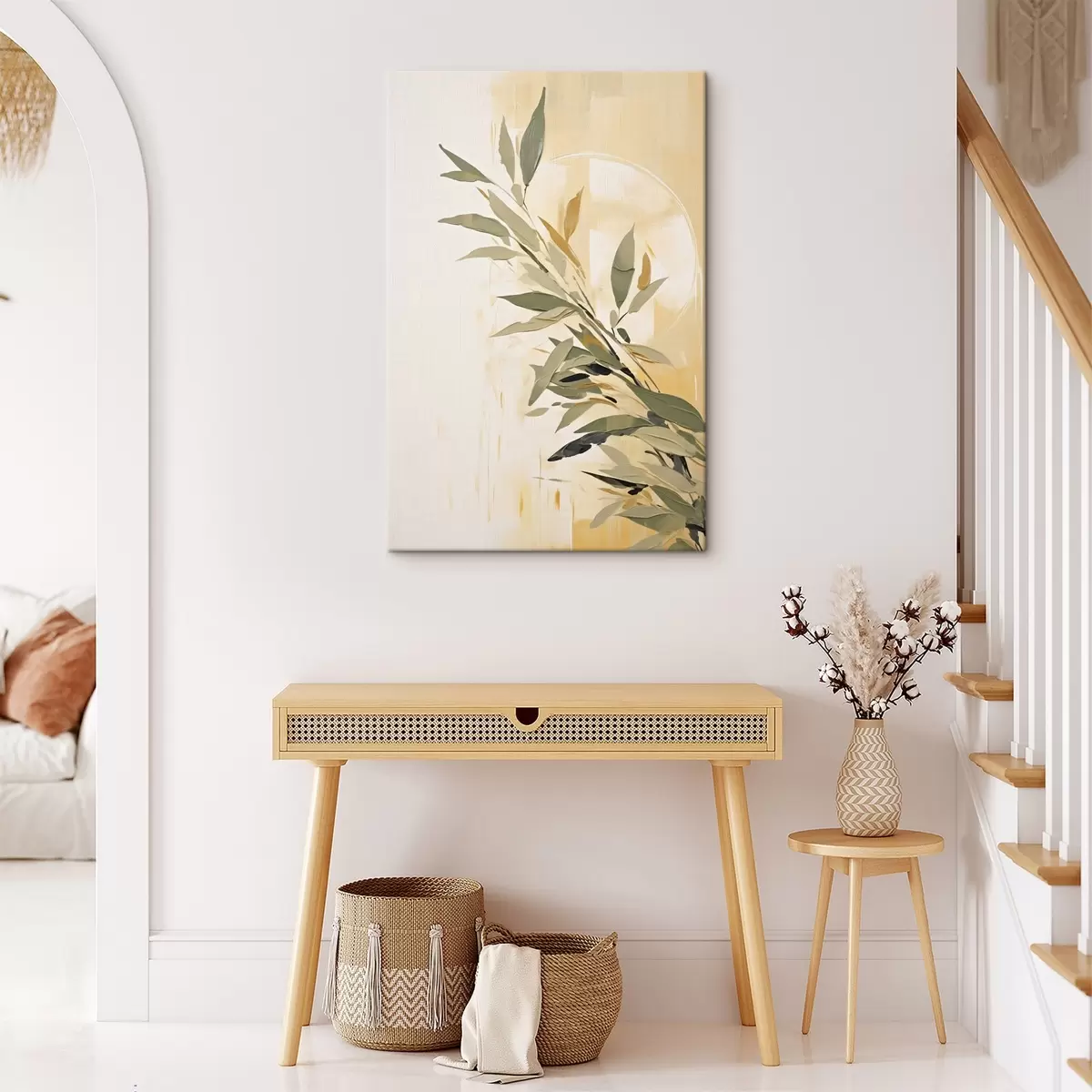 Tablouri Ramură botanică cu frunze verzi pe un fundal cald s45690