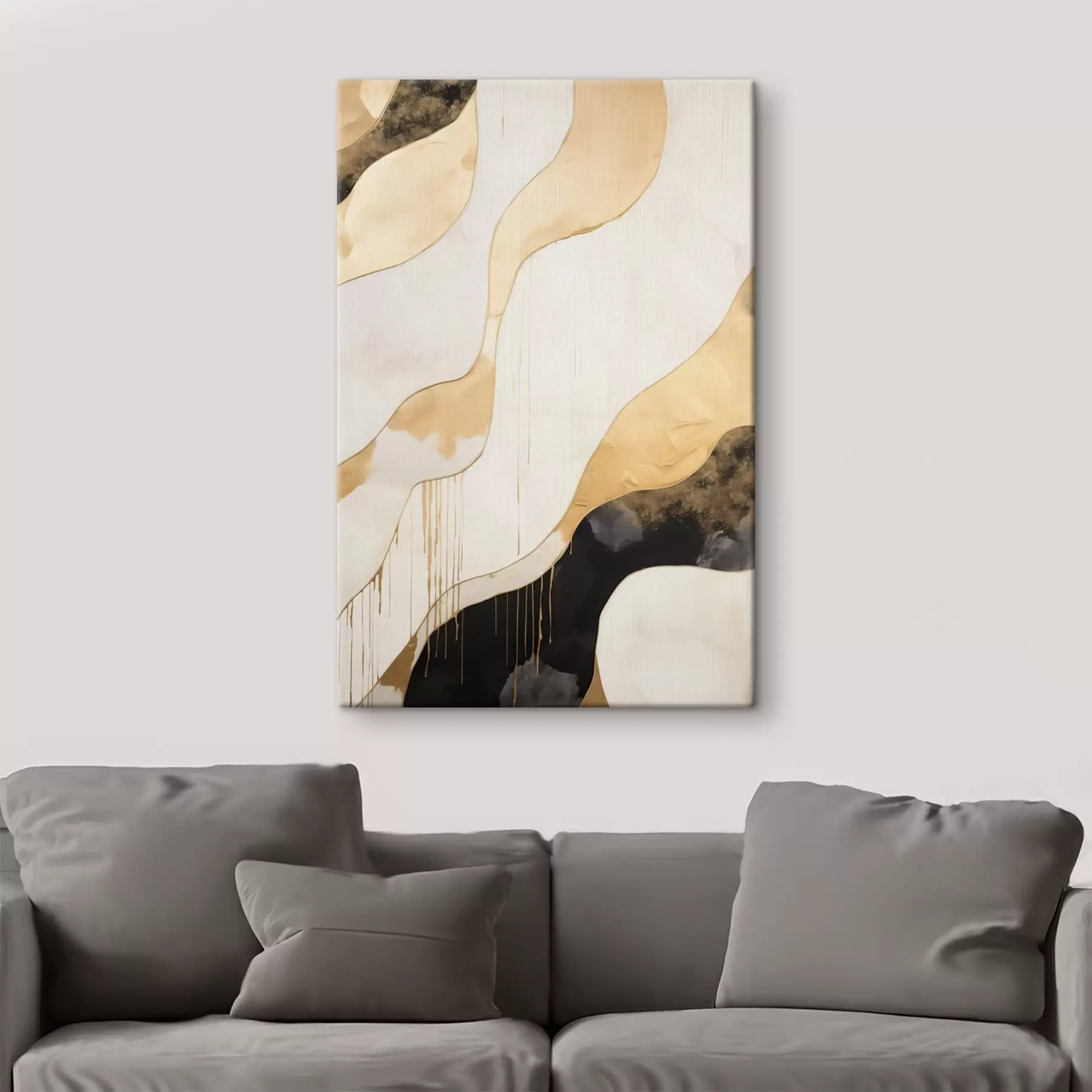 Tablouri Abstract portocaliu și negru linii ondulate s45694