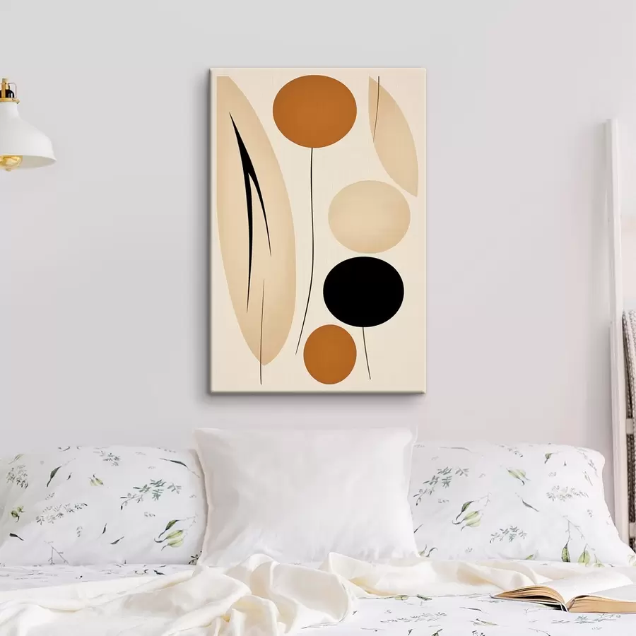 Tablouri Compoziție abstractă cu cercuri negre și portocalii s45700