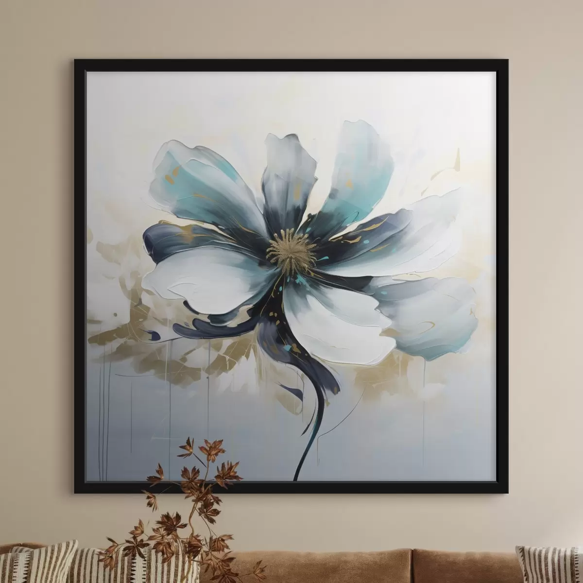 Poster Turcoaz floare în stil pictură în ulei f45641