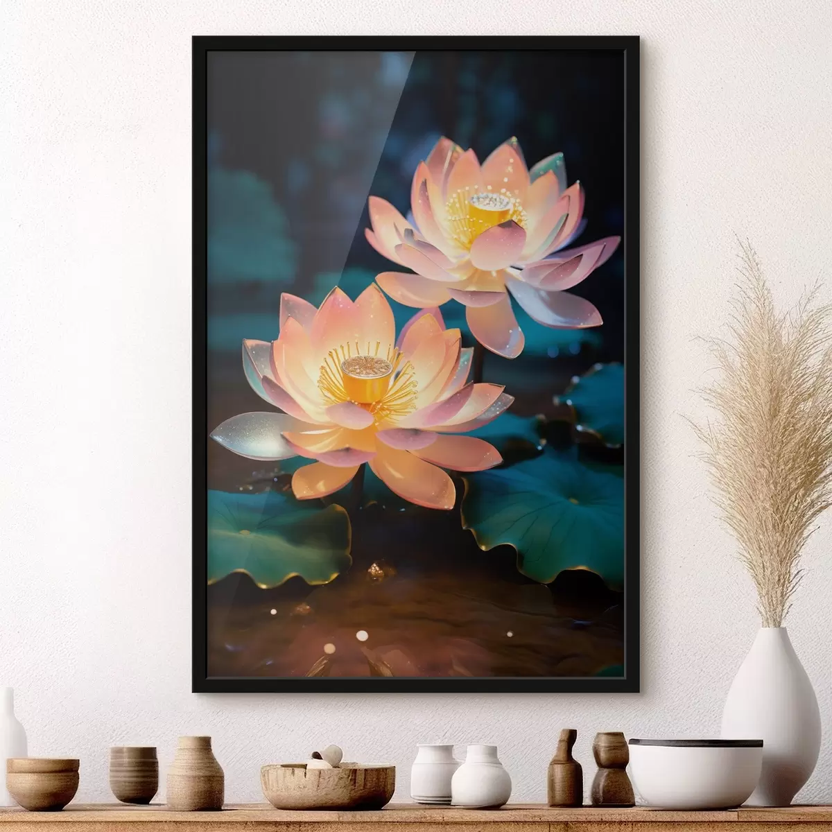 Poster Delicate flori de lotus pe apă în stil realism f45644