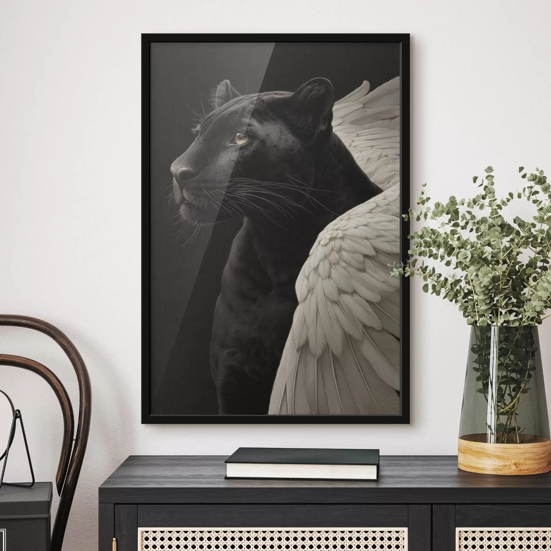 fototapet Pantera neagră cu aripi în stil fantasy f45653