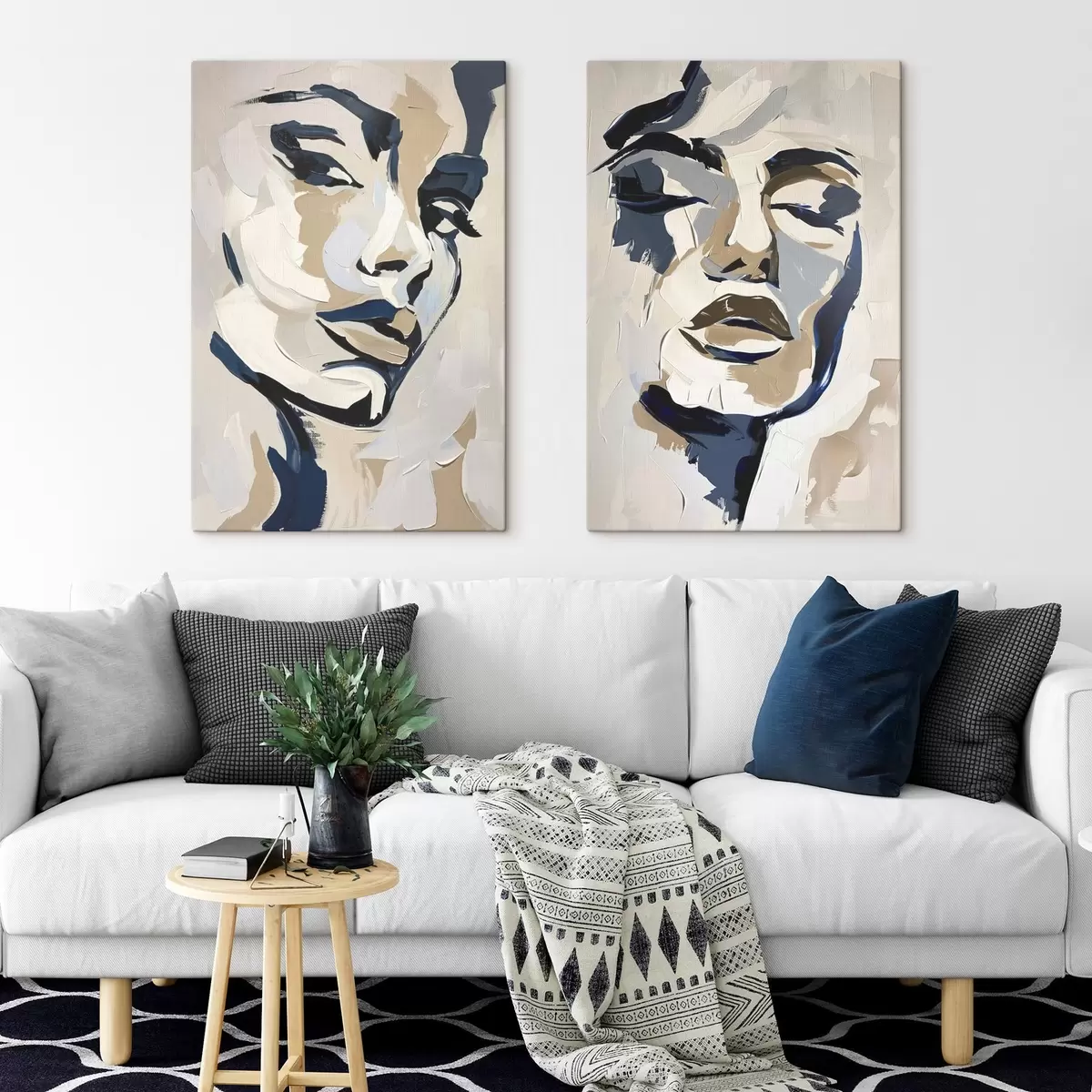 Tablouri Fețe abstracte de femei cu tușe de pensulă imitate m00713