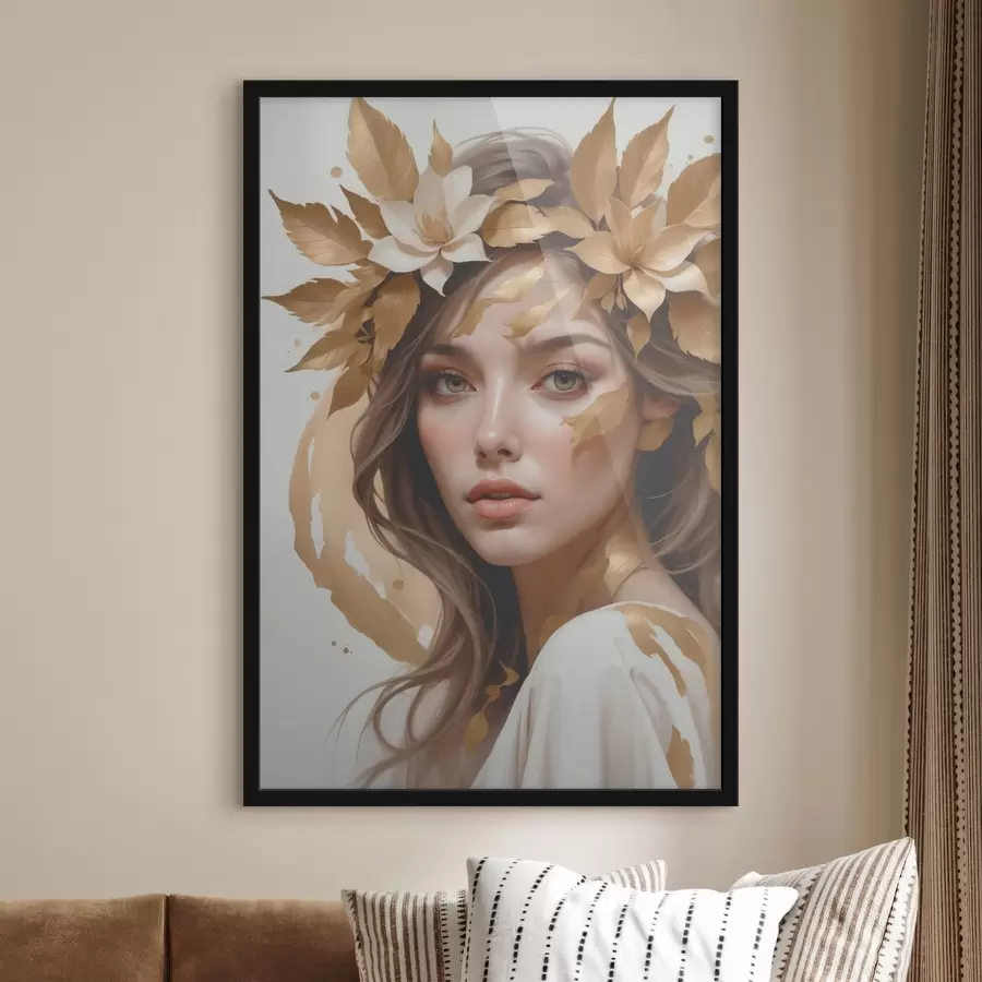 fototapet O femeie cu frunze în păr f45748