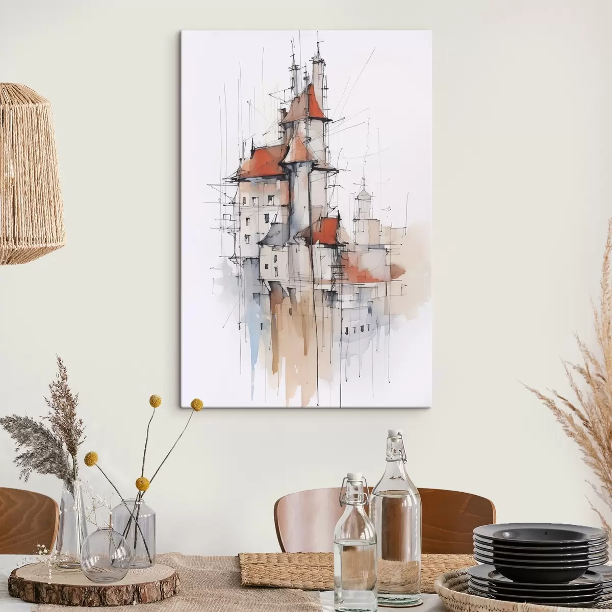 Tablouri Case schiță imitație și acuarelă s45764