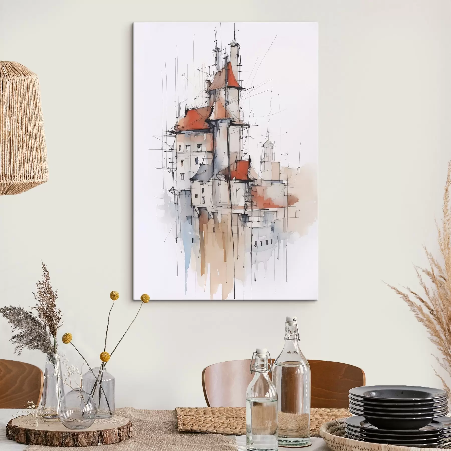 Tablouri Case schiță imitație și acuarelă s45764