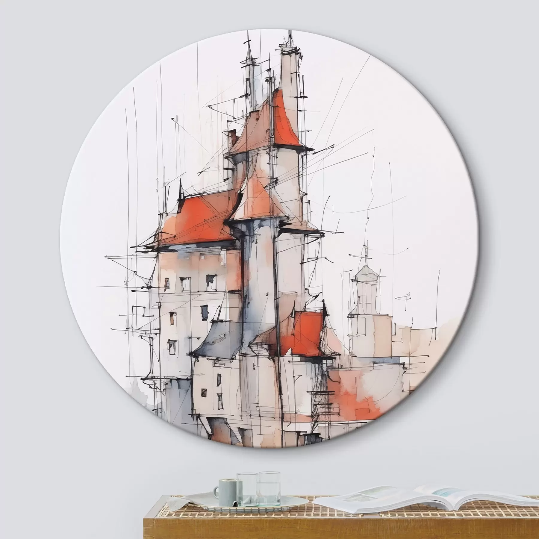 Tablouri Case schiță imitație și acuarelă r45764