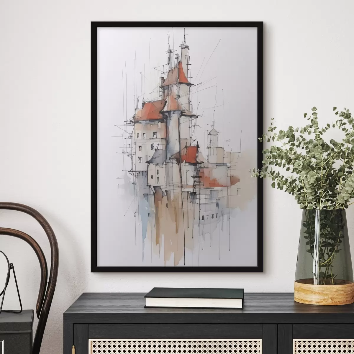 Poster Case schiță imitație și acuarelă f45764