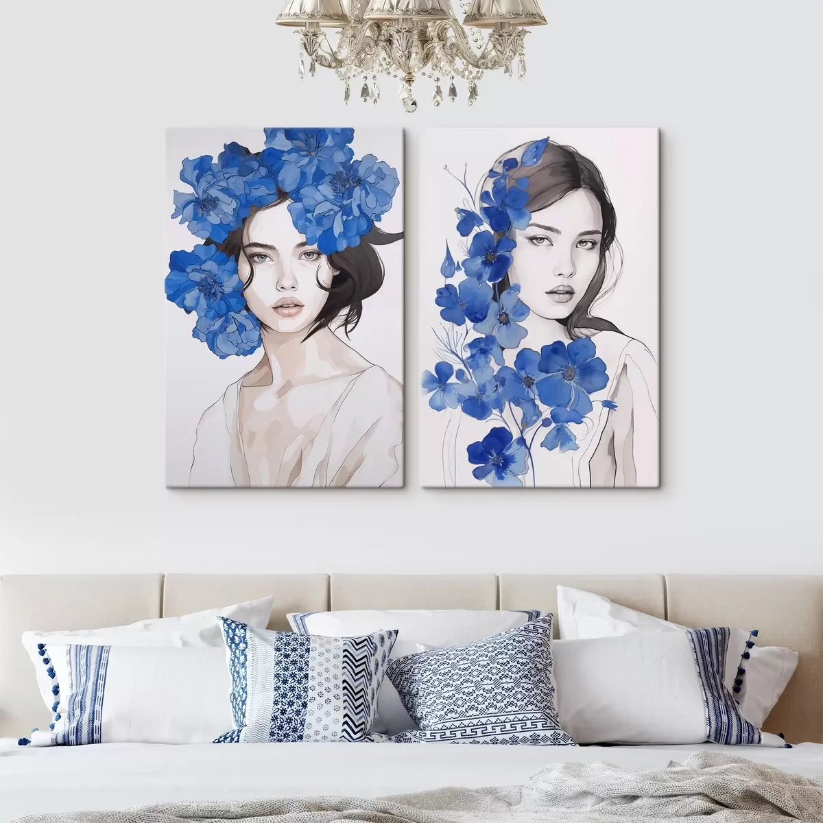 Tablouri Portretul unei fete cu flori albastre m00721