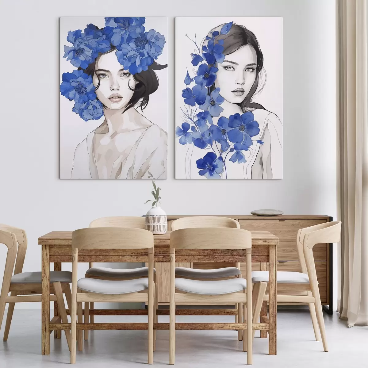 Tablouri Portretul unei fete cu flori albastre m00721
