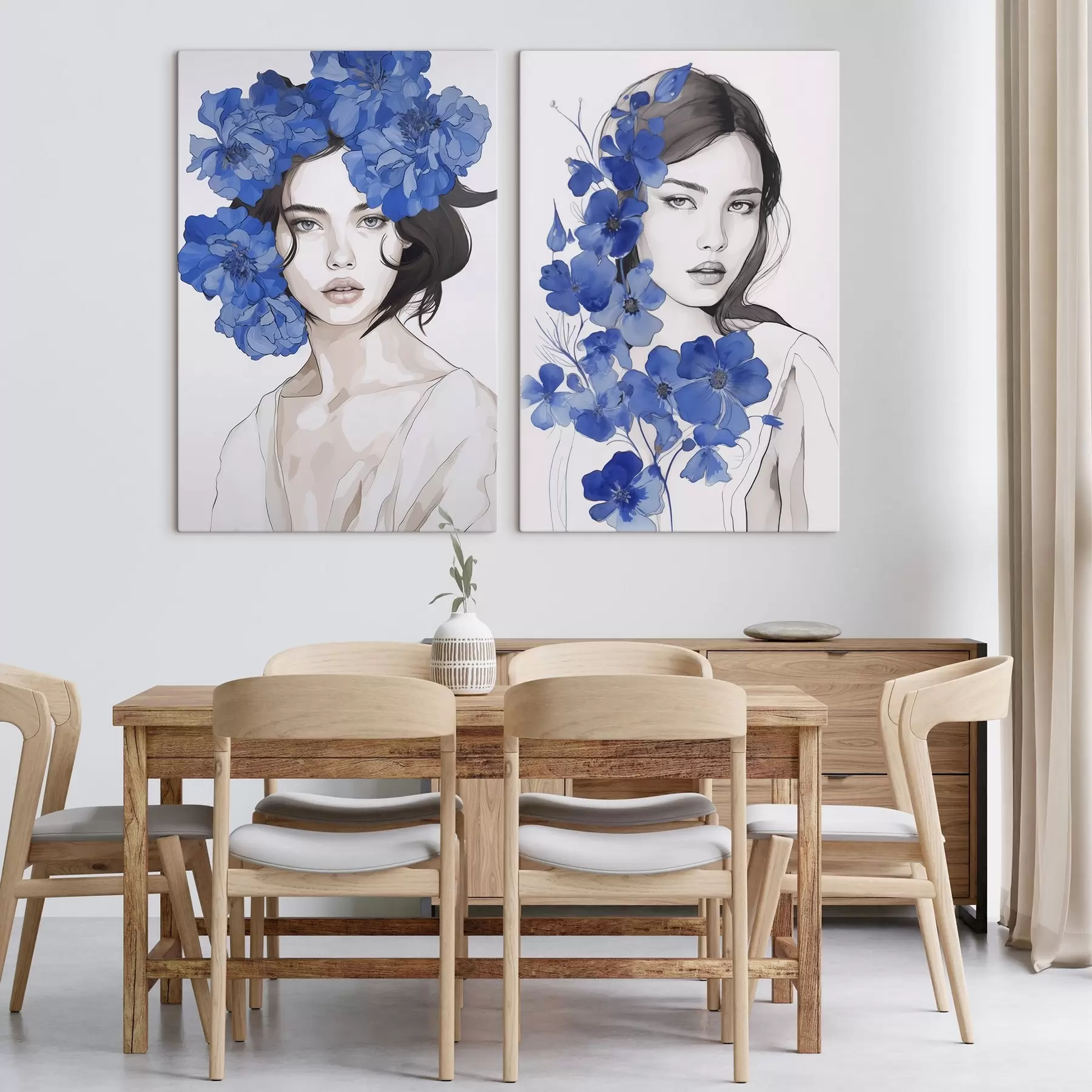 Tablouri Portretul unei fete cu flori albastre m00721