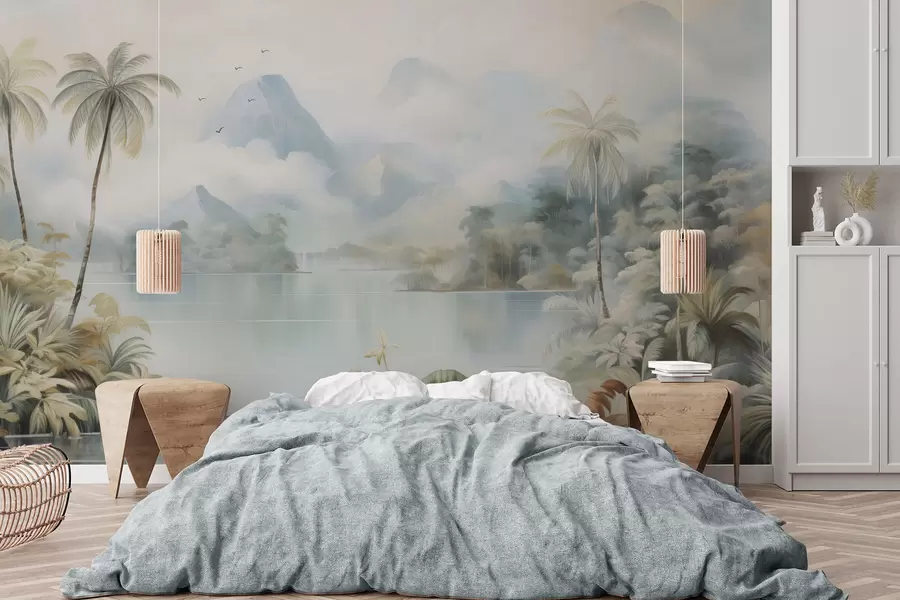 fototapet Râu în junglă, lângă munți w04536