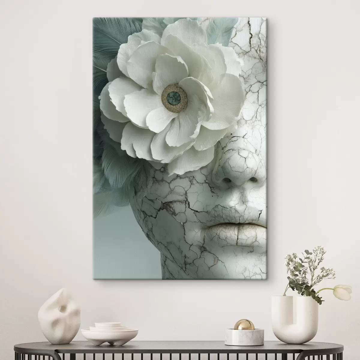 Tablouri fața de marmură a unei fete cu o floare s45709