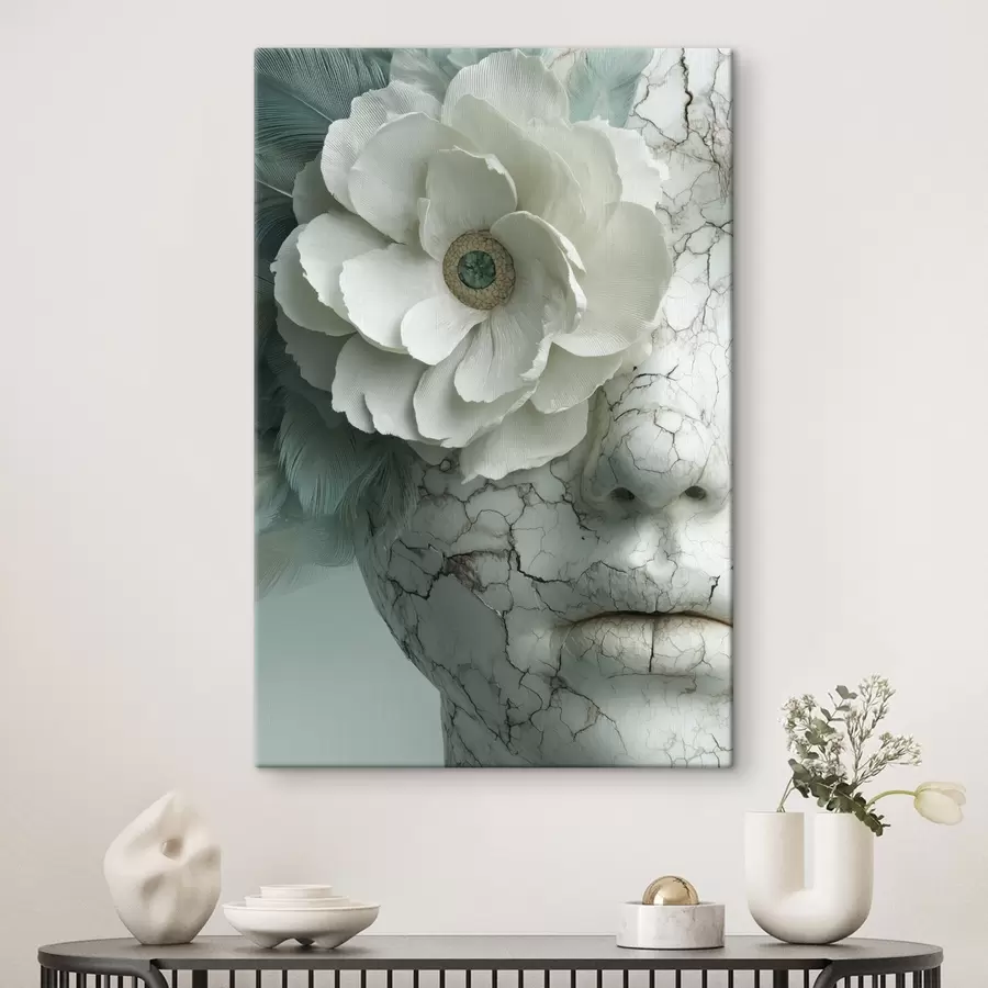 Tablouri fața de marmură a unei fete cu o floare s45709