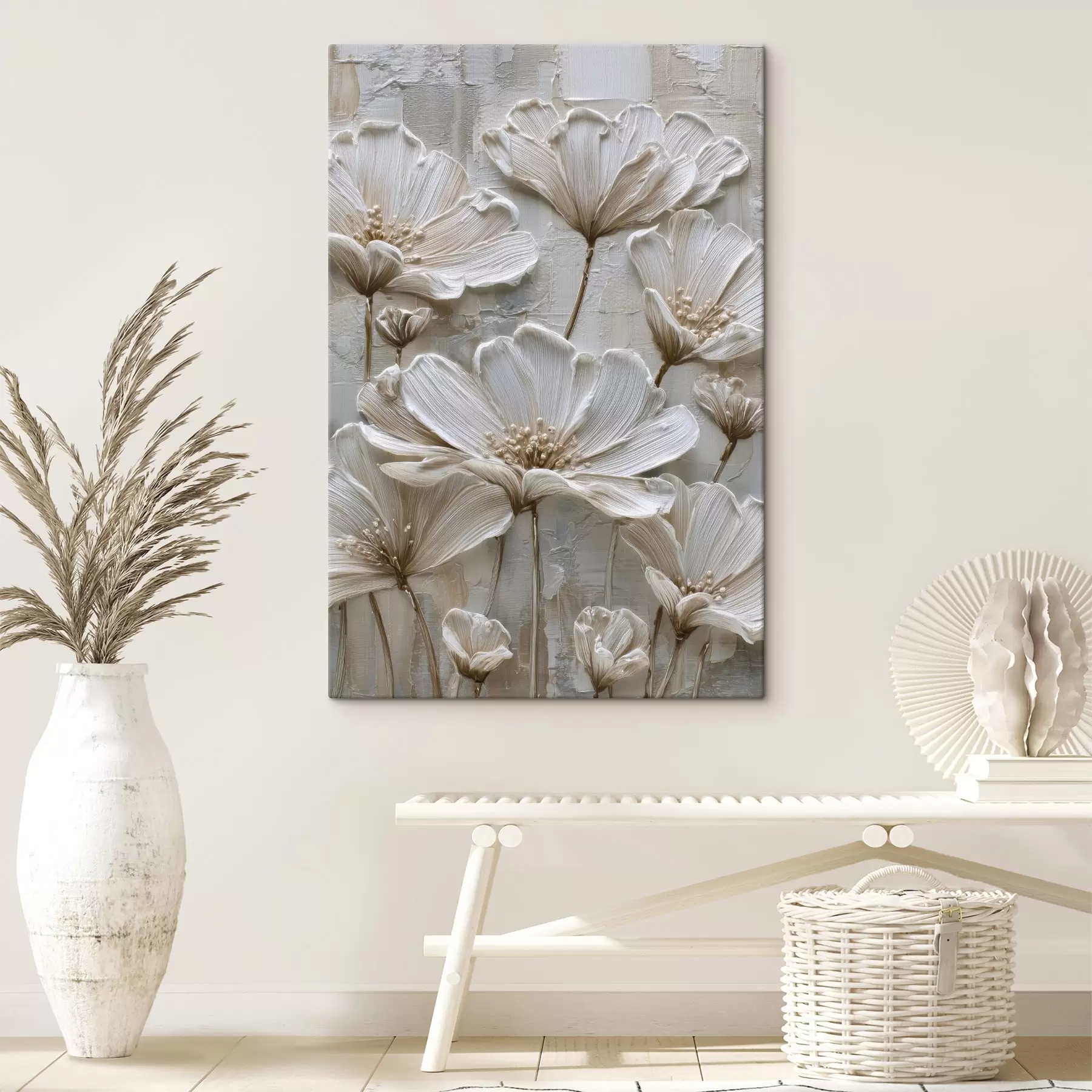 Tablouri flori crem cu stil impasto imitație s45713