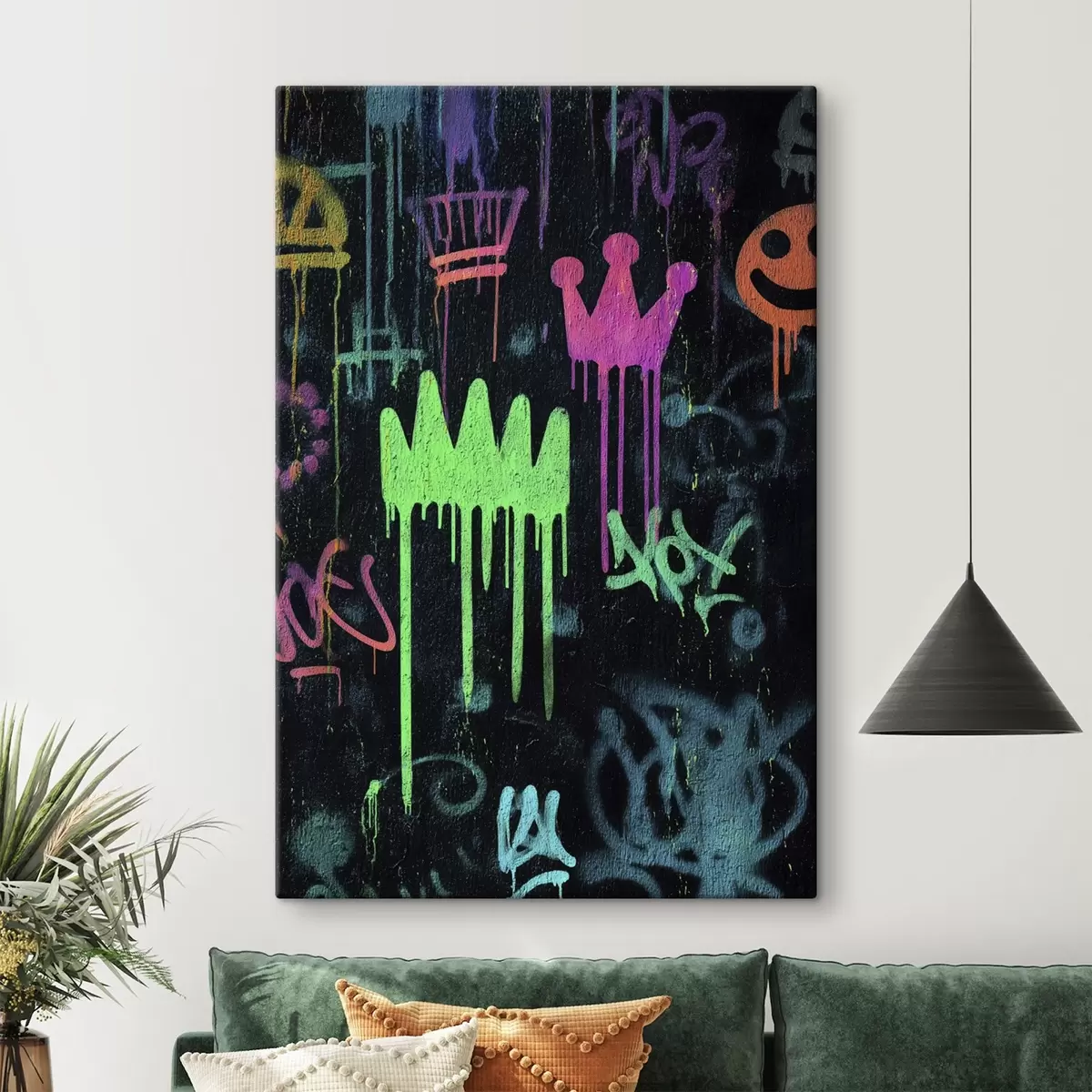 Tablouri graffiti strălucitor pe fundal întunecat s45718